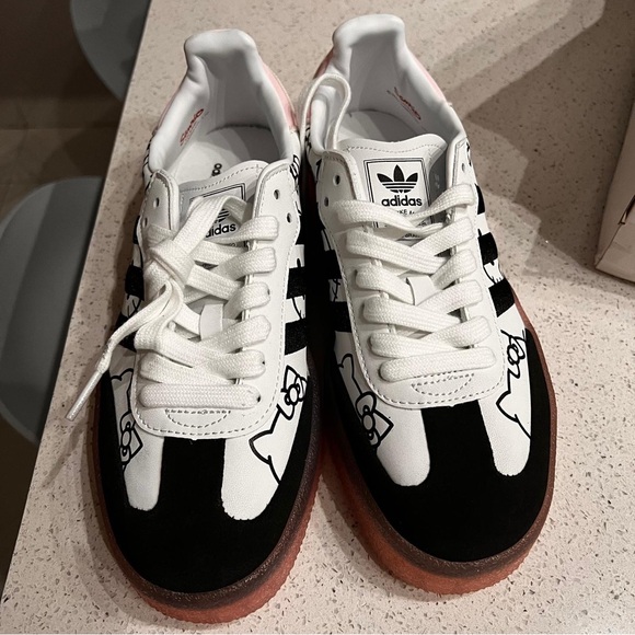 Adidas Black and White Sneakers with Pink Soles - Picture 3 of 6